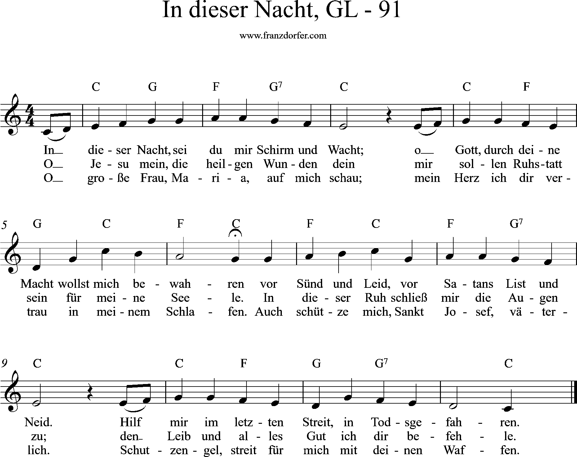 Leadsheet + Akkorde, GL-91, In dieser Nacht, C-Dur